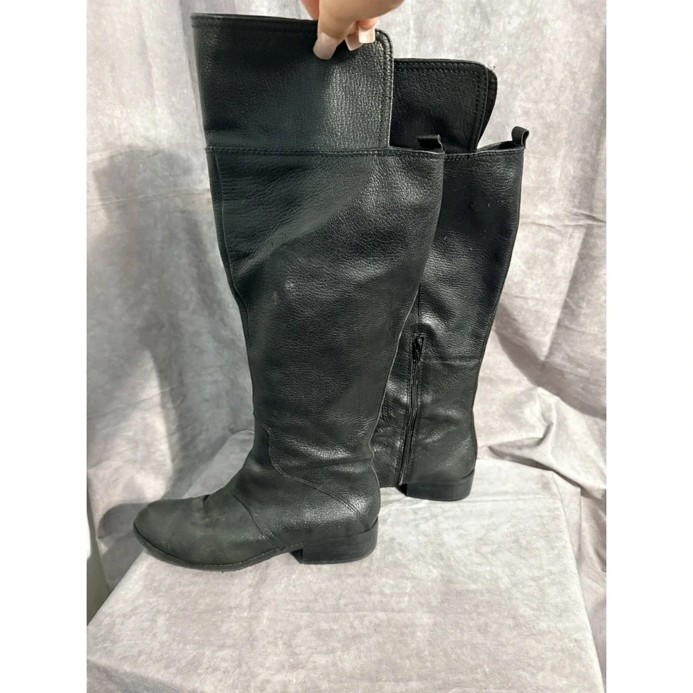 Nine West Noriko Black Knee-High Leather Riding Boots Women 10M Preowned